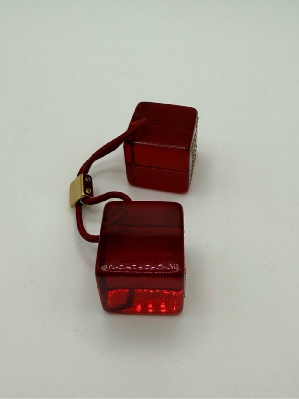 Louis Vuitton Red Logo Cube Hair Tie with Gold Accents - Picture 7 of 10